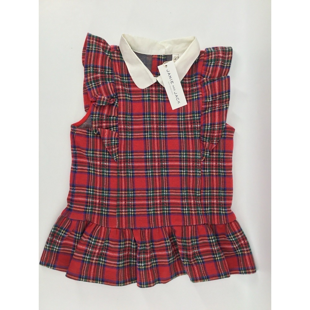 NWT Janie and Jack Plaid Peplum Size 8 Top Tartan Ruffle Sleeve Peter Pan Collar